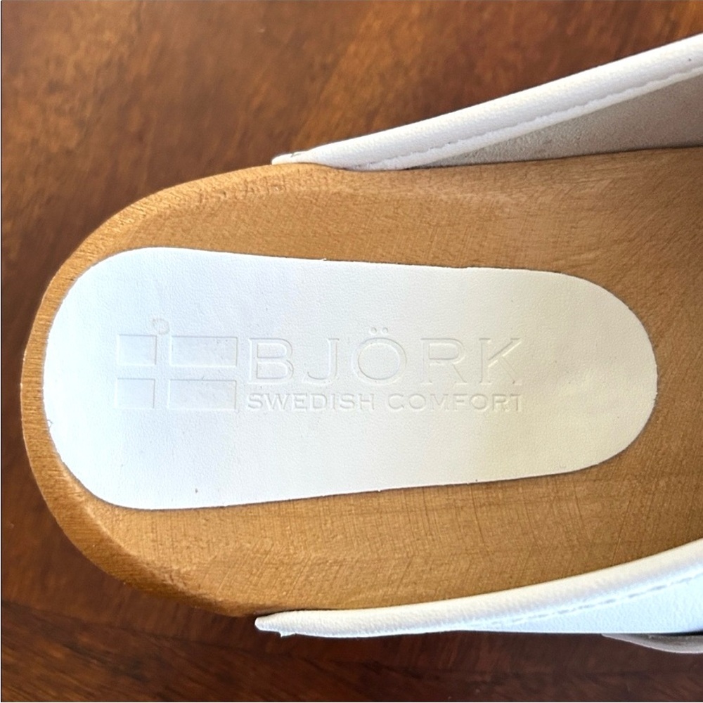 NEW BJORK Maja White Wood Look Sole 42 Open Back LEATHER Clogs (10.5) nurse - Picture 15 of 16